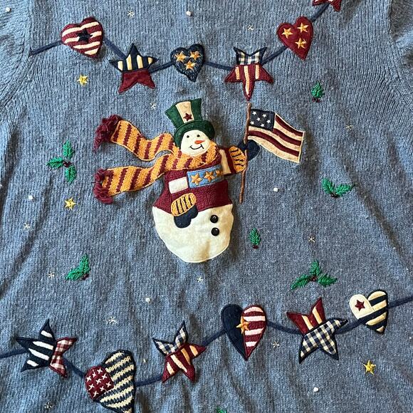 VTG Designer Originals Studio Joy Holiday Snowman Sweater XL Rustic Country Xmas - Picture 2 of 6